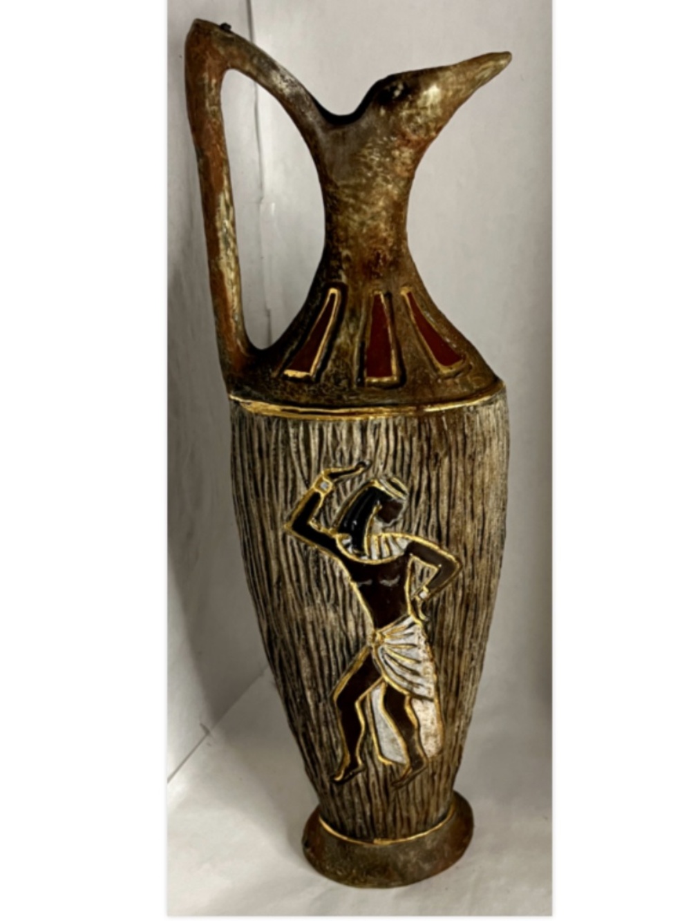 VTG Bischoff Brandy Egyptian Ewer Pitcher Decanter Pottery Artist Signed Italy
